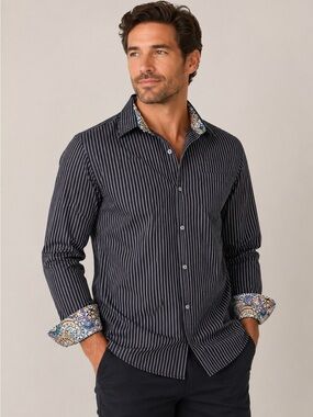Bugatchi Uomo Paisley Flip Cuff Striped Shirt - XXL